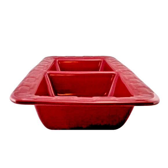 Longaberger Pottery Woven Traditions Divided Dish Paprika Red #3181440 - Picture 3 of 12